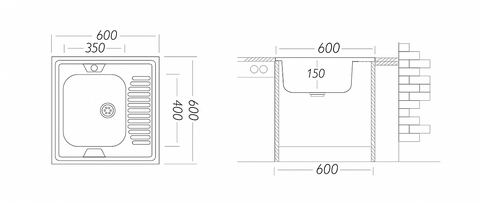 Мойка накладная STD600.600---5C 0R- (правая)