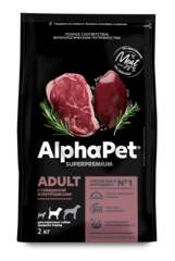 ALPHAPET сухой корм для взрослых собак средних пород (говядина с потрошками) 2 кг
