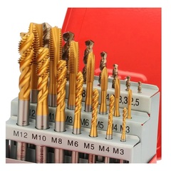 Набор метчиков машинных M3 -M12 HSSE-TiN DIN371/376 (B/4-5P, C/2,5P,сверла) 21пр H-Tools 245054THT