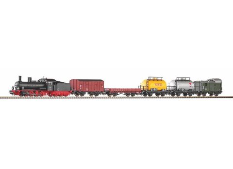PIKO57123 Стартовый набор грузовой поезд с паровозом G7.1, рельсы на подложке