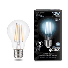 Лампа Gauss LED Filament A60 12W E27 1250 lm 4100K 102902212
