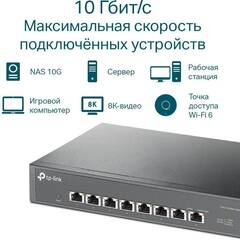 TP-Link 8-портовый настольный/монтируемый в стойку неуправляемый коммутатор 10 Гбит/с, 8 портов RJ-45 100 Мбит/с / 1 Гбит/с / 2,5 Гбит/с / 5 Гбит/с / 10 Гбит/с