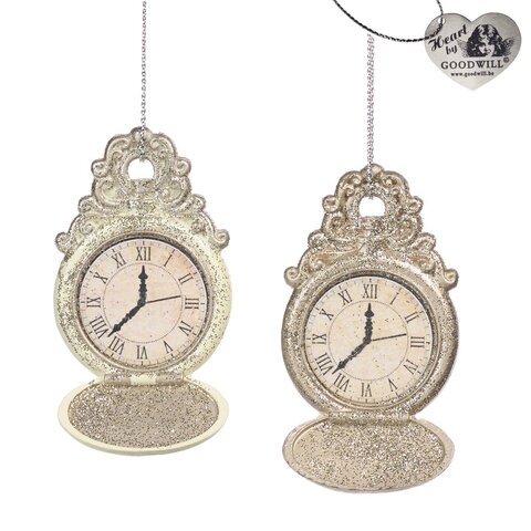 Набор елочных игрушек Часы 2шт 7см Goodwill M&G шампань