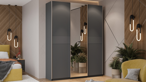 Шкаф-купе Оскар Хилтон 3-х дверный с зеркалом 177 серый графит / графит матовый / ручка серебро