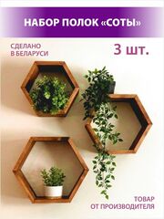 Набор полок "Соты" из массива сосны, 3 шт