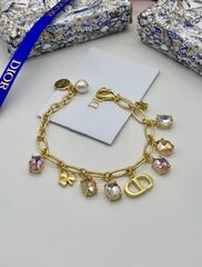 Браслет цепь с подвесками цветными камнями CDior коллекция LUCKY CHARM