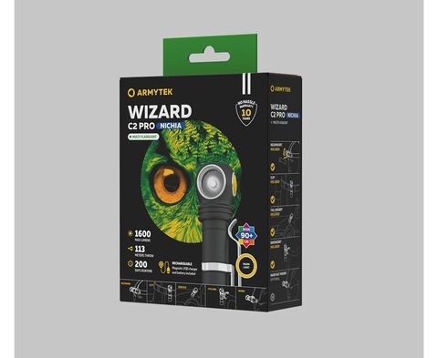 Фонарь универсальный Armytek Wizard C2 Pro Nichia Magnet USB черный/желтый лам.:светодиод.x1 (F06801