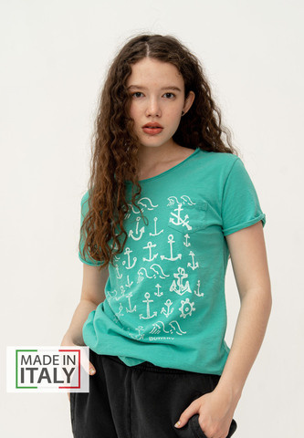 Футболка Bowery NYC Slub "Anchors And Waves" Emerald