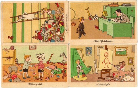 Набор открыток 4 шт. Детские игры. Иностранные 1957 г. Подписаны XF