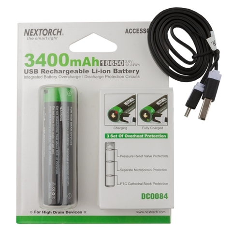 Nextorch Akku 18650 USB Li-Ion 3.6V 3.400 mAh