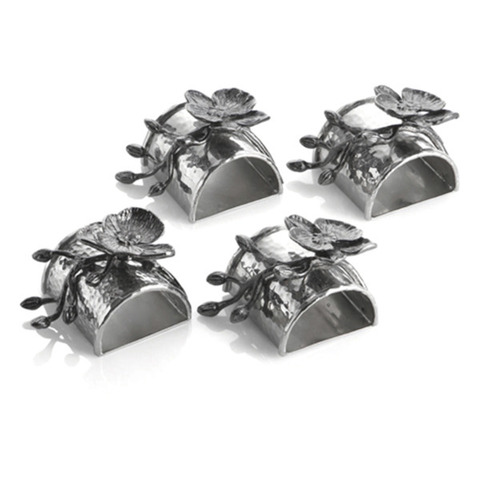 Набор колец для салфеток 4шт 8.5см Michael Aram Черная орхидея серебристый