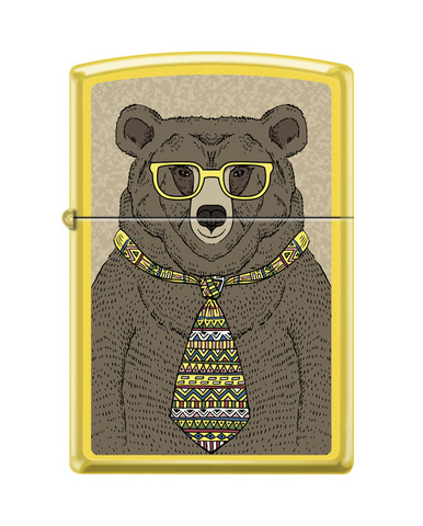 Зажигалка Zippo Медведь с покрытием Lemon™, латунь/сталь, жёлтая, матовая, 36x12x56 (24839_bear)