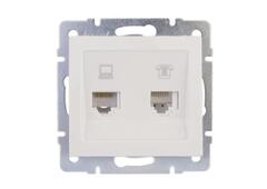 RAIN 703 0288 143 Розетка компьют.+телеф. белая (10шт/120шт)  (120шт/кор)