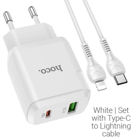 USB HOCO N5 Favor Type-C - Lightning, 3A, белый, c кабелем