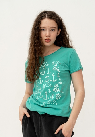 Футболка Bowery NYC Slub "Anchors And Waves" Emerald