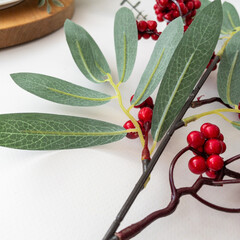 №2 Ягоды рябины на ветке, цвет красный, 53 см, набор 2 ветка.