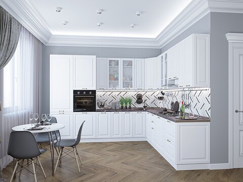 Угловая модульная кухня Ницца-04 Белый - Белый 2340*3200/2700*600