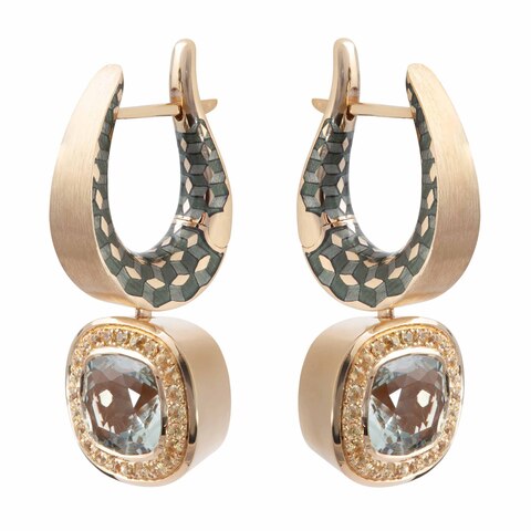 Серьги c Зелёным Аметистом и Жёлтыми Сапфирами, Эмаль, E0176-52/20