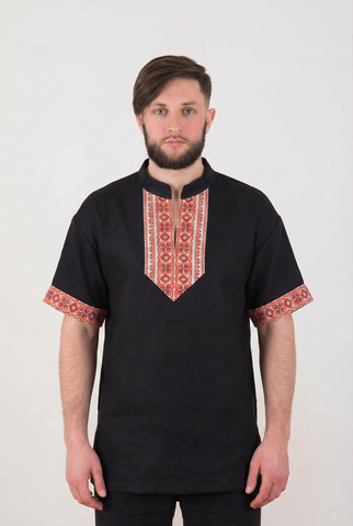 черная рубашка с коротким рукавом