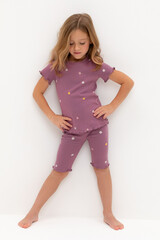 пижама  для девочки  К 1632/темная орхидея,полянка