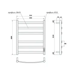 Полотенцесушитель электрический Point Антея PN17856W П6 500x600, диммер справа, белый