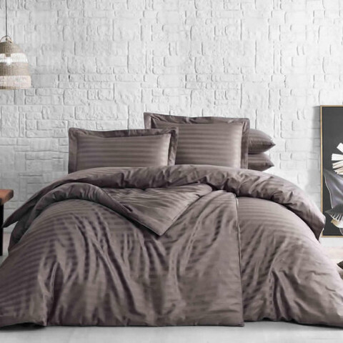 Постельное белье Jacquard Banded коричневый TIVOLYO HOME Турция