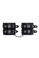 Черные кожаные наручники с двумя ремнями и контрастной строчкой - 