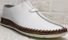Красивые туфли слипоны мужские белые стиль casual летние Luciano Bellini 91724-S-304 All White.