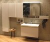 Высокий шкафчик Geberit Acanto с одной дверью: B=45см, H=173см, T=17.4см, песчаный глянец / матовый песочно-серый, песчаный глянец / глянцевое стекло