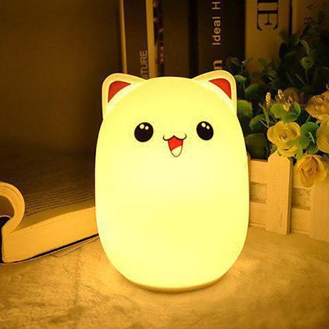 Силиконовый RGB светильник-ночник котик с пультом управления розовый