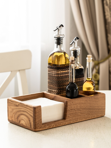 Oak Napkin Holder with Salt & Pepper Sections (lowered)