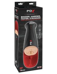 Телесный мастурбатор-вагина в черной колбе с вибрацией Fuck-O-Matic Pro XL - 
