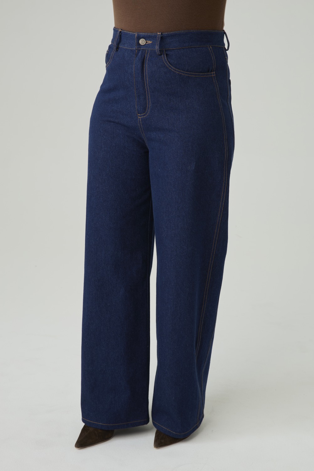 Джинсы Wide leg со вставками, темно-синий