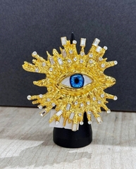 Кольцо Глаз/EYE blue/yellow с кристаллами в стиле Schiaparelli