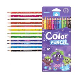 
          Карандаши цветные Yalong 12 цв, "Fruit aroma" деревян., трехгран, фрукт. аромат, заточенные, дизайн на корпусе, грифель 3.0 мм, картон.уп., европодвес