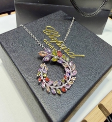 Комплект украшений колье с подвеской + серьги в стиле шопард с цветными вставками