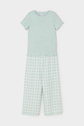 пижама  для девочки  К 1636/голубая дымка,морская клетка