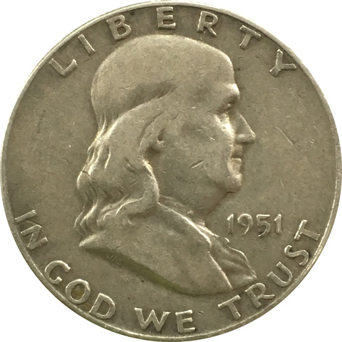 50 центов 1951 года. США. Без монетного двора. Франклин
