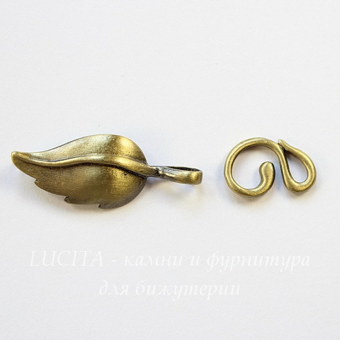 Замок - крючок из 2х частей "Листик" 46х13 мм (цвет - античная бронза)