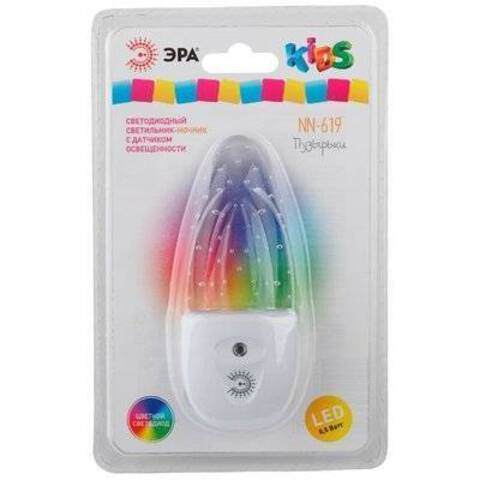 ЭРА ночник св/д детский NN-618 0.5W RGB пластик, белый, 220V, фотосенсор NN-618-LS-W