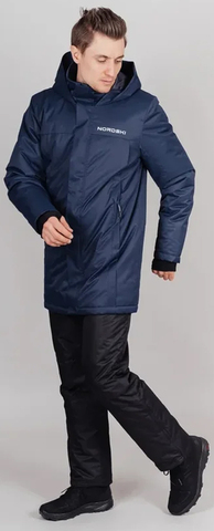 Удлиненный прогулочный зимний костюм Парка Nordski Navy + Брюки Premium Black мужской с лямками