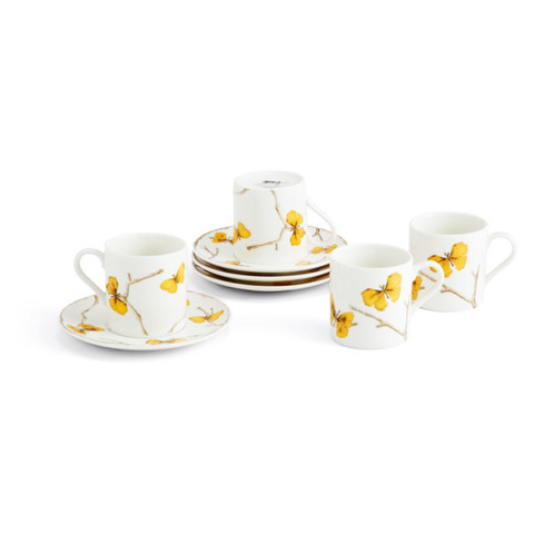 Набор кружек с блюдцами 4шт Michael Aram Бабочки гинкго