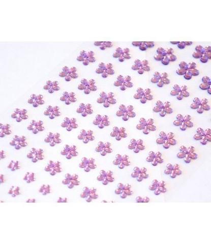 Стразы самоклеющиеся цветочки разного размера 78 шт лиловые