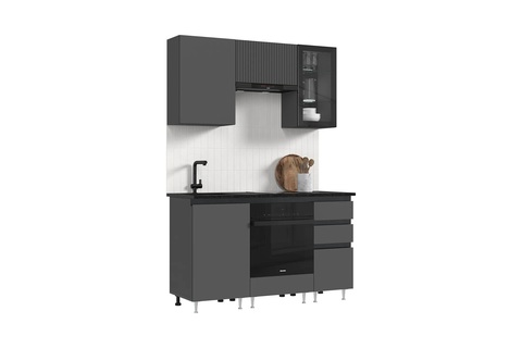 Кухня Техно-6 1.5 м графит / графит софт