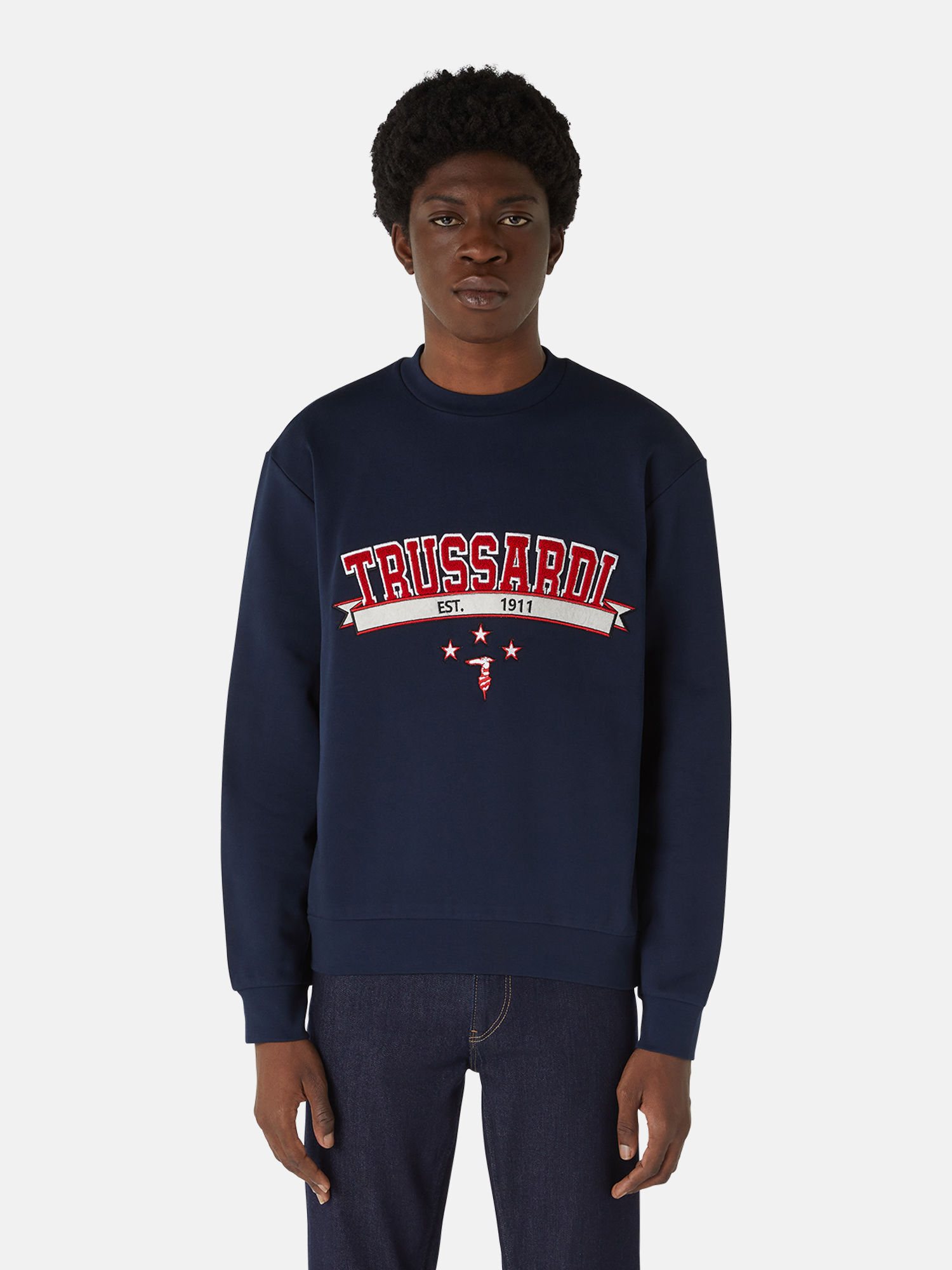 TRUSSARDI Свитшот с контрастным лого-нашивкой