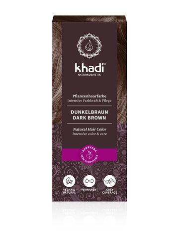 ТЕМНО-КОРИЧНЕВЫЙ натуральная краска для волос Khadi Naturprodukte, 100 гр