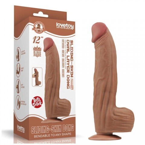 Реалистичный фаллоимитатор двухслойный King Sized Sliding Skin (31*6,2 см.) коричневый цвет