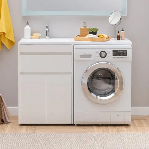 Aquanet 239211 Тумба c раковиной Токио 120 L напольная 1 ящик 2 фасада цвет белый глянец (239211)