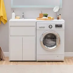 Aquanet 239211 Тумба c раковиной Токио 120 L напольная 1 ящик 2 фасада цвет белый глянец (239211) фото