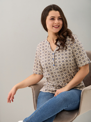 Блузка БЛ-122/экрю-орнаментголубой